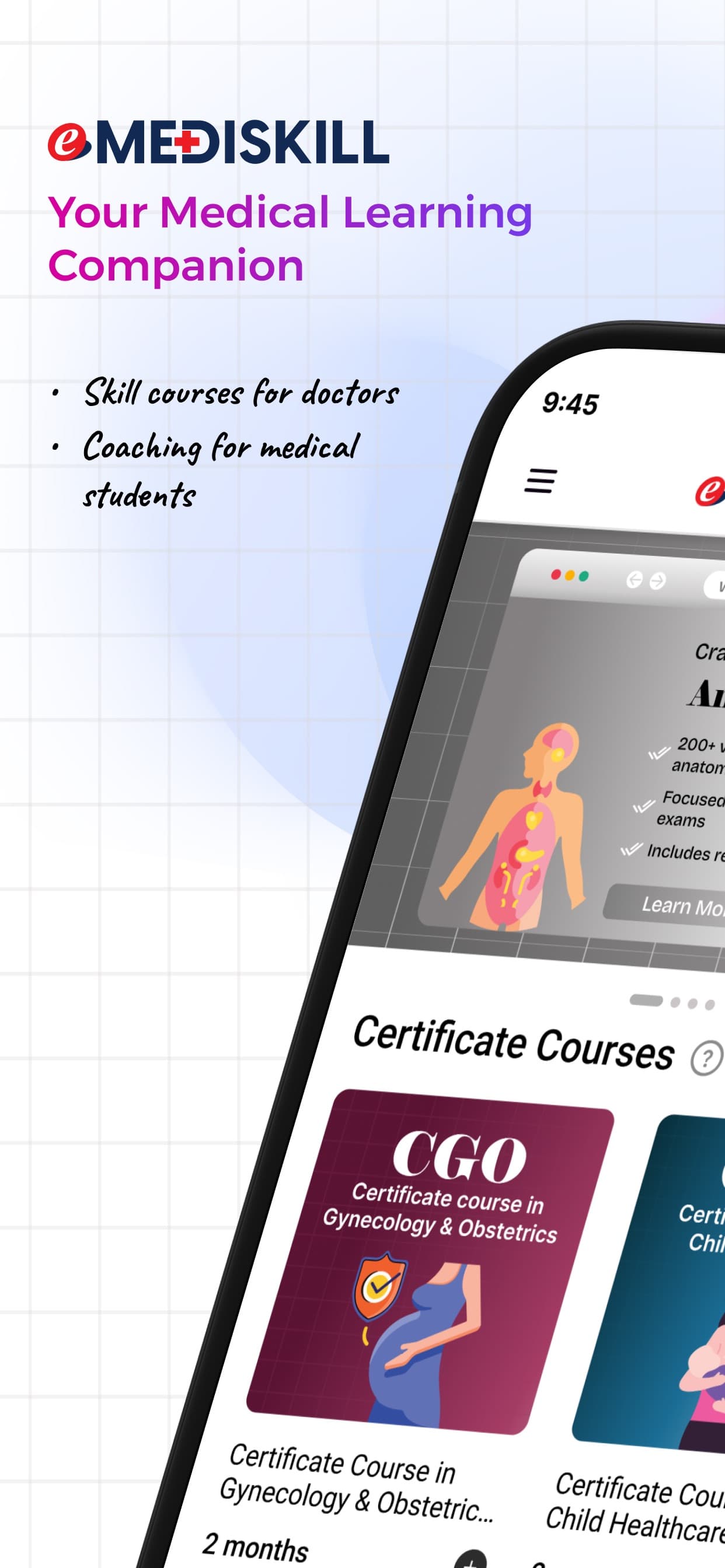 eMediSkill App Store — home with certificate courses