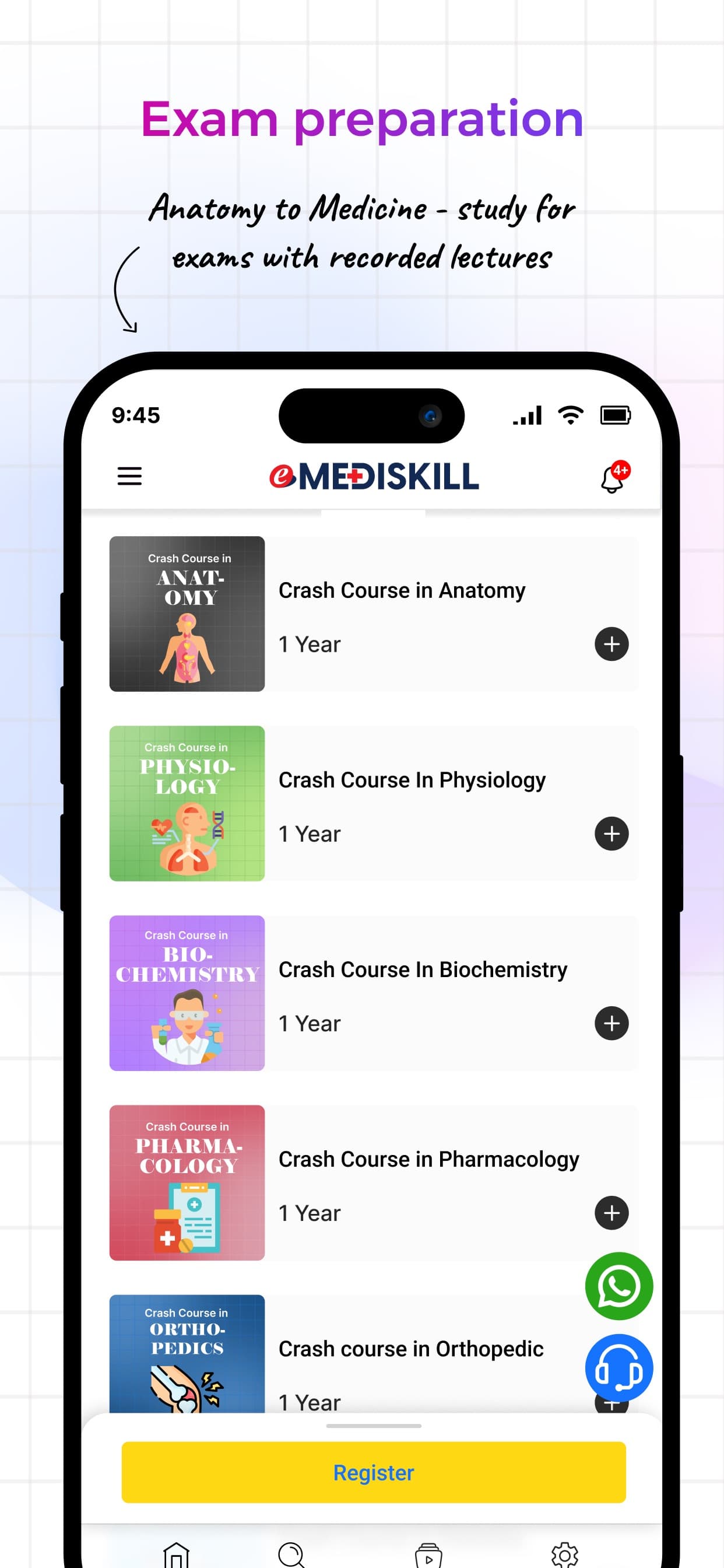 eMediSkill App Store — crash course list for exam preparation