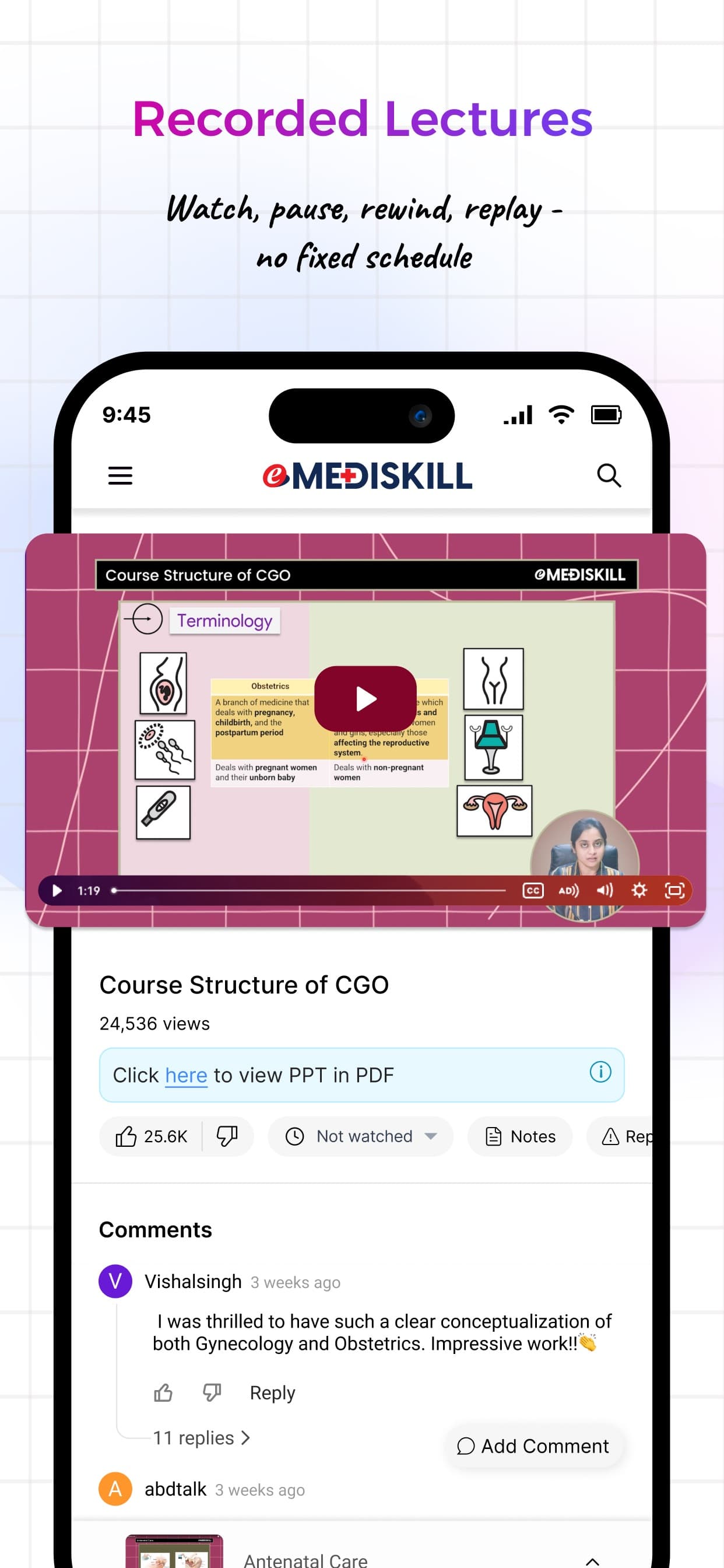 eMediSkill App Store — recorded lecture player