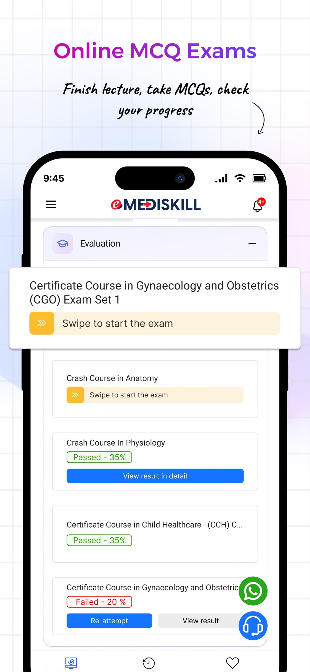 eMediSkill App Store — online MCQ exams and results