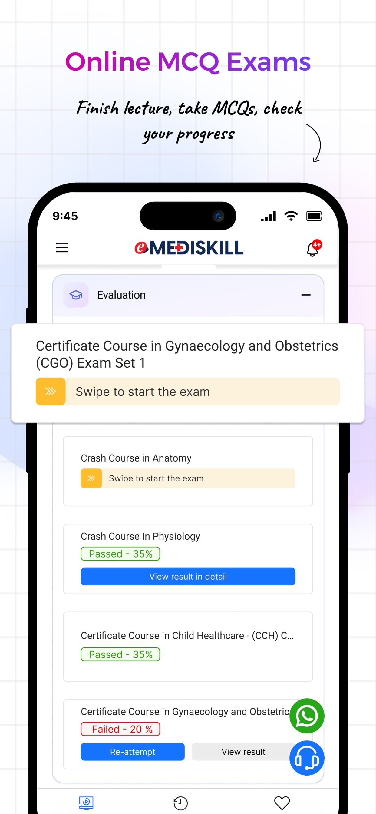 eMediSkill App Store — online MCQ exams and results