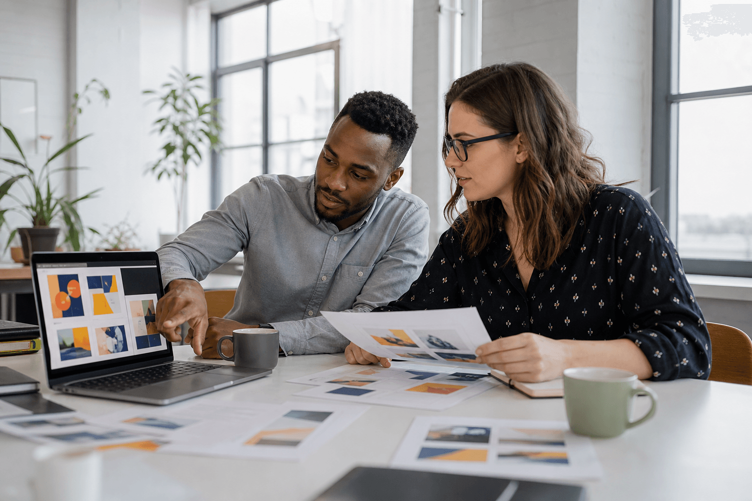 Two people reviewing a marketing campaign together