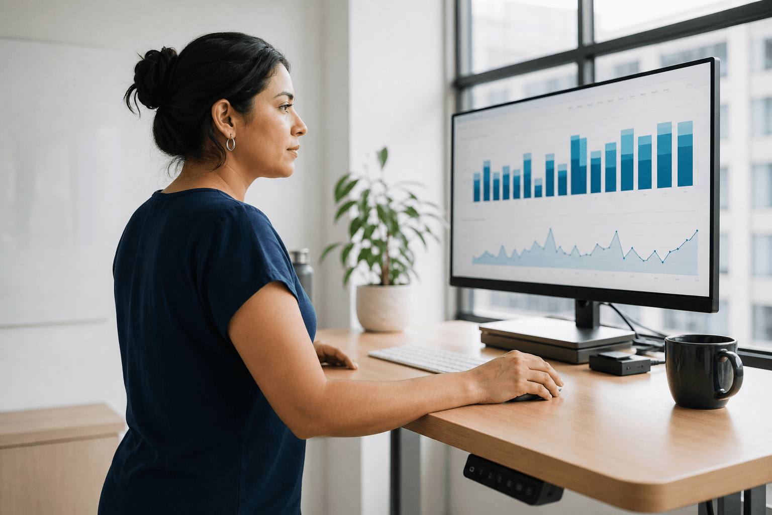 A marketer reviewing search performance on a monitor