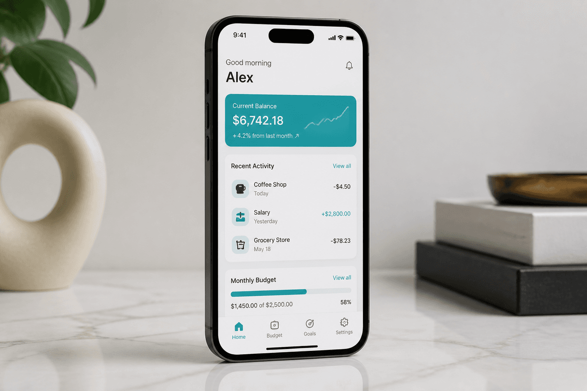 A phone showing a mobile product interface