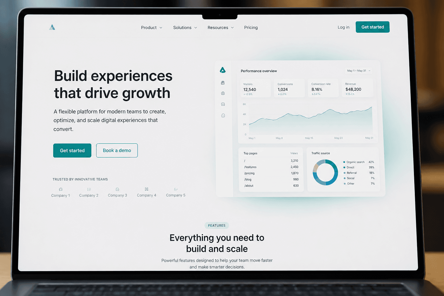 A laptop screen showing a minimal product website
